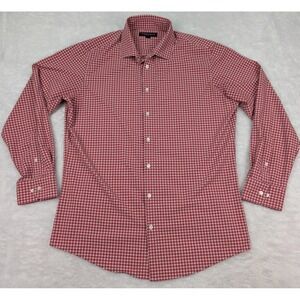 Mizzen + Main Shirt Mens XL Red Check Lightweight Leeward Button Up Poly/Spandex
